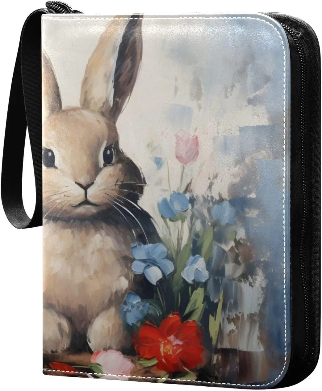 Easter Rabbit Eggs Oil Painting Card Binder Trading Cards Holder 4-Pocket，Album Pages Card Display Sleeves Fits 400 Cards Collector Book