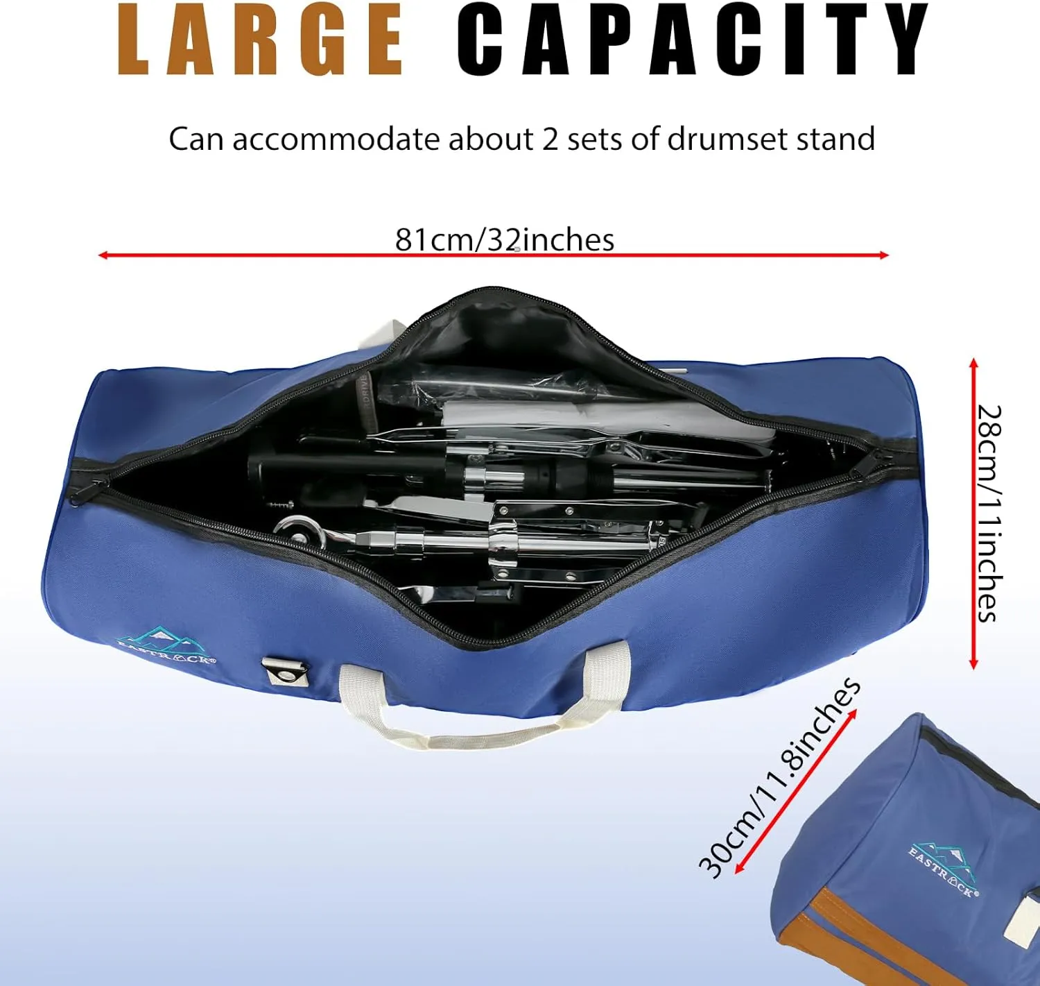 EASTROCK Drum Hardware Bag Drum Set Hardware Carry Bag with Removable Shoulder Strap Drum Stand Accessory Bag (Blue)