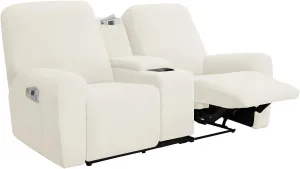 Easy-Going Stretch Recliner Loveseat Cover with Center Console Sofa Slipcover Soft Fitted Fleece 2 Seats Couch with Cup Holder and Storage Washable Furniture Protector Ivory