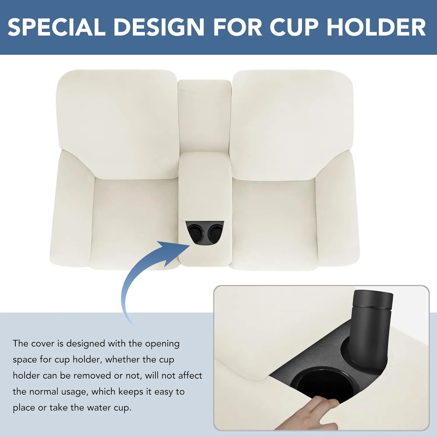 Easy-Going Stretch Recliner Loveseat Cover with Center Console Sofa Slipcover Soft Fitted Fleece 2 Seats Couch with Cup Holder and Storage Washable Furniture Protector Ivory