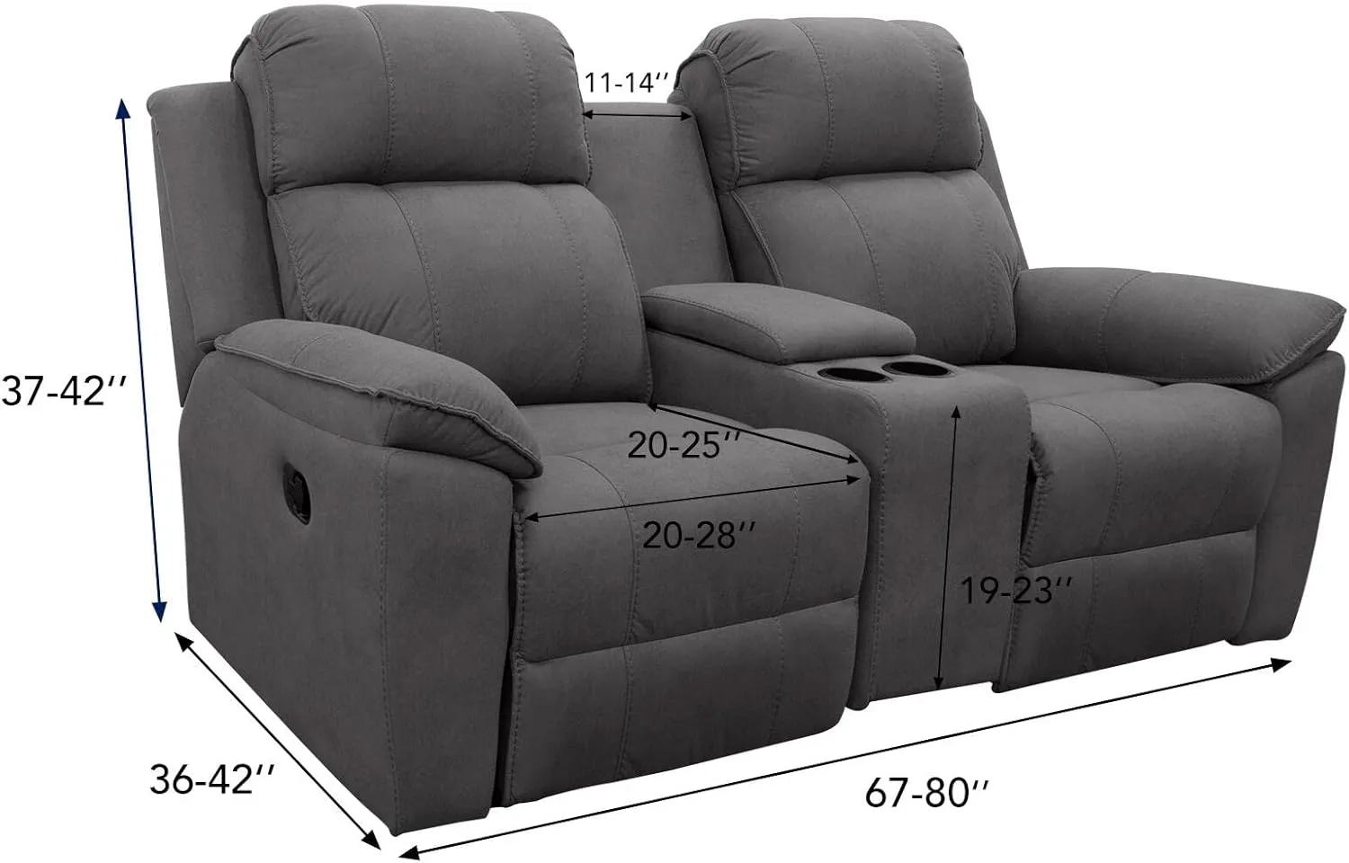 Easy-Going Stretch Recliner Loveseat Cover with Center Console Sofa Slipcover Soft Fitted Fleece 2 Seats Couch with Holder and Storage Washable Furniture Protector Black