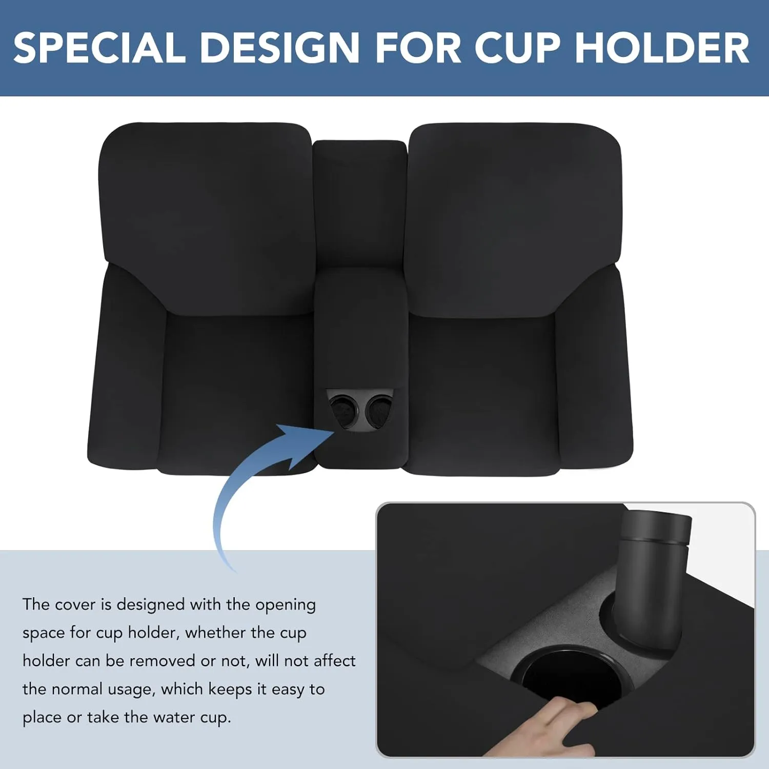 Easy-Going Stretch Recliner Loveseat Cover with Center Console Sofa Slipcover Soft Fitted Fleece 2 Seats Couch with Holder and Storage Washable Furniture Protector Black