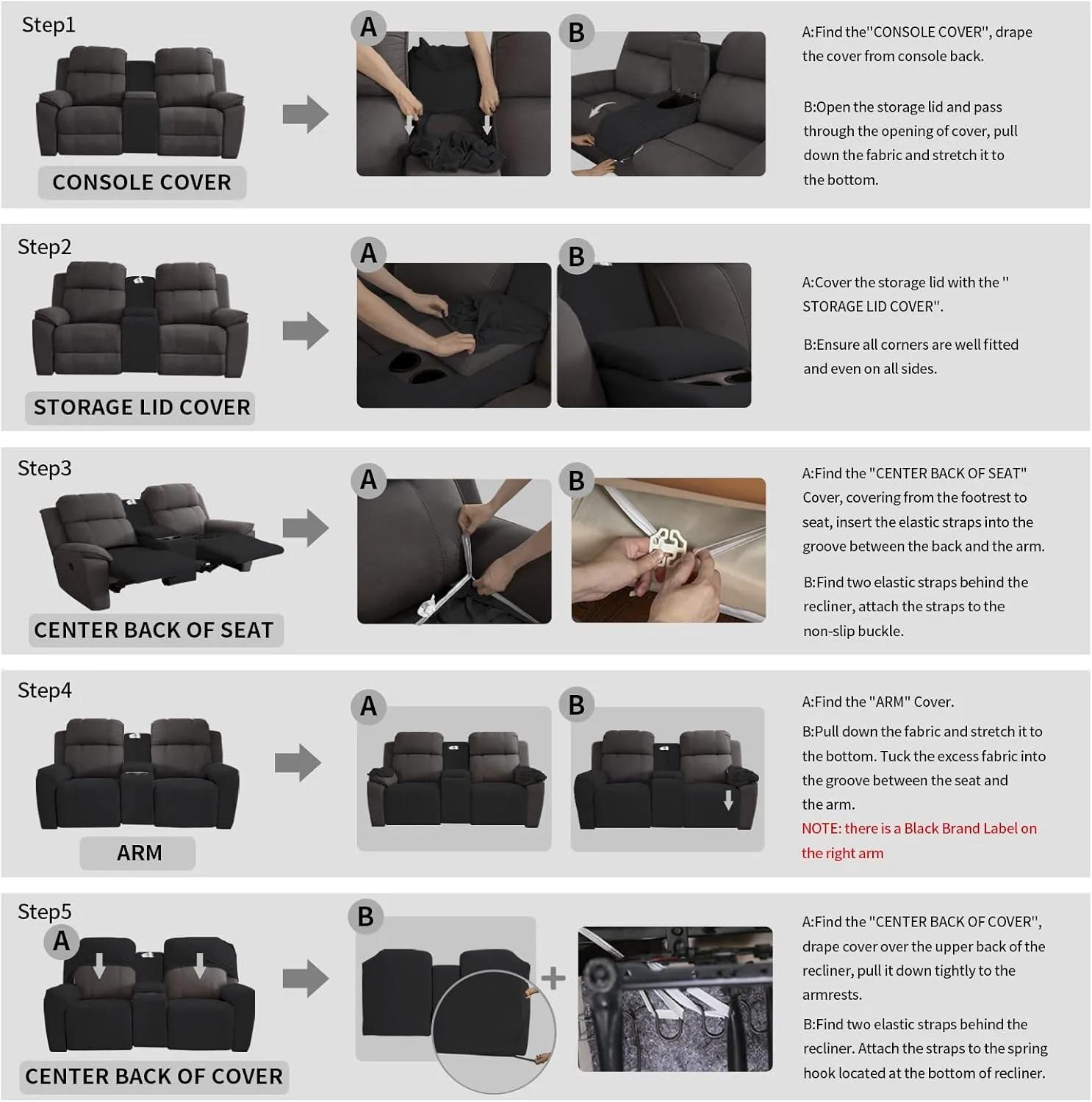 Easy-Going Stretch Recliner Loveseat Cover with Center Console Sofa Slipcover Soft Fitted Fleece 2 Seats Couch with Holder and Storage Washable Furniture Protector Black