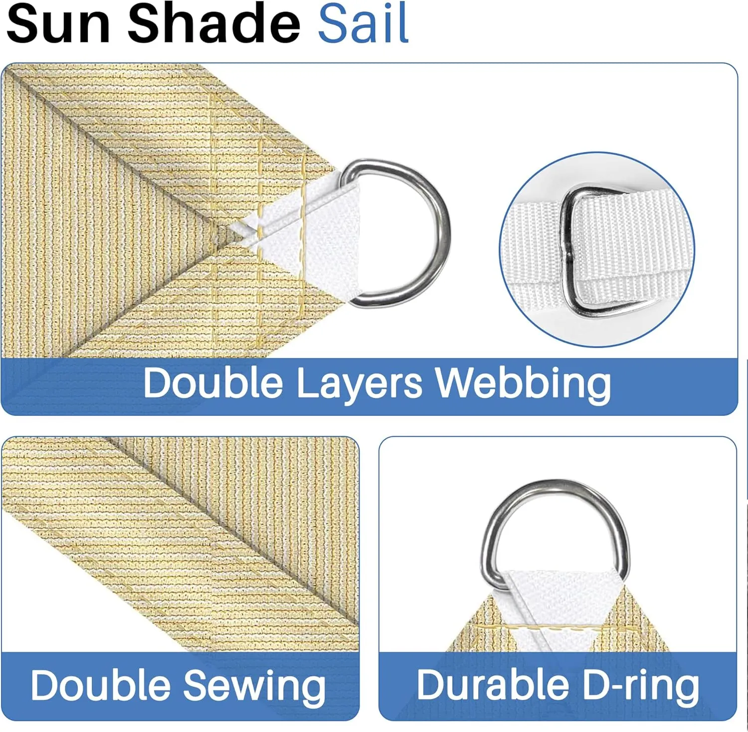 ECOOPTS 13'x13'x13' HDPE Sun Shade Sail Triangle Canopy Shades for Outdoor Patio Pergola Cover Fabric Blockage 95% UV Resistant(Beige)