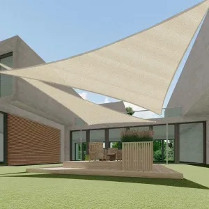 ECOOPTS 13'x13'x13' HDPE Sun Shade Sail Triangle Canopy Shades for Outdoor Patio Pergola Cover Fabric Blockage 95% UV Resistant(Beige)