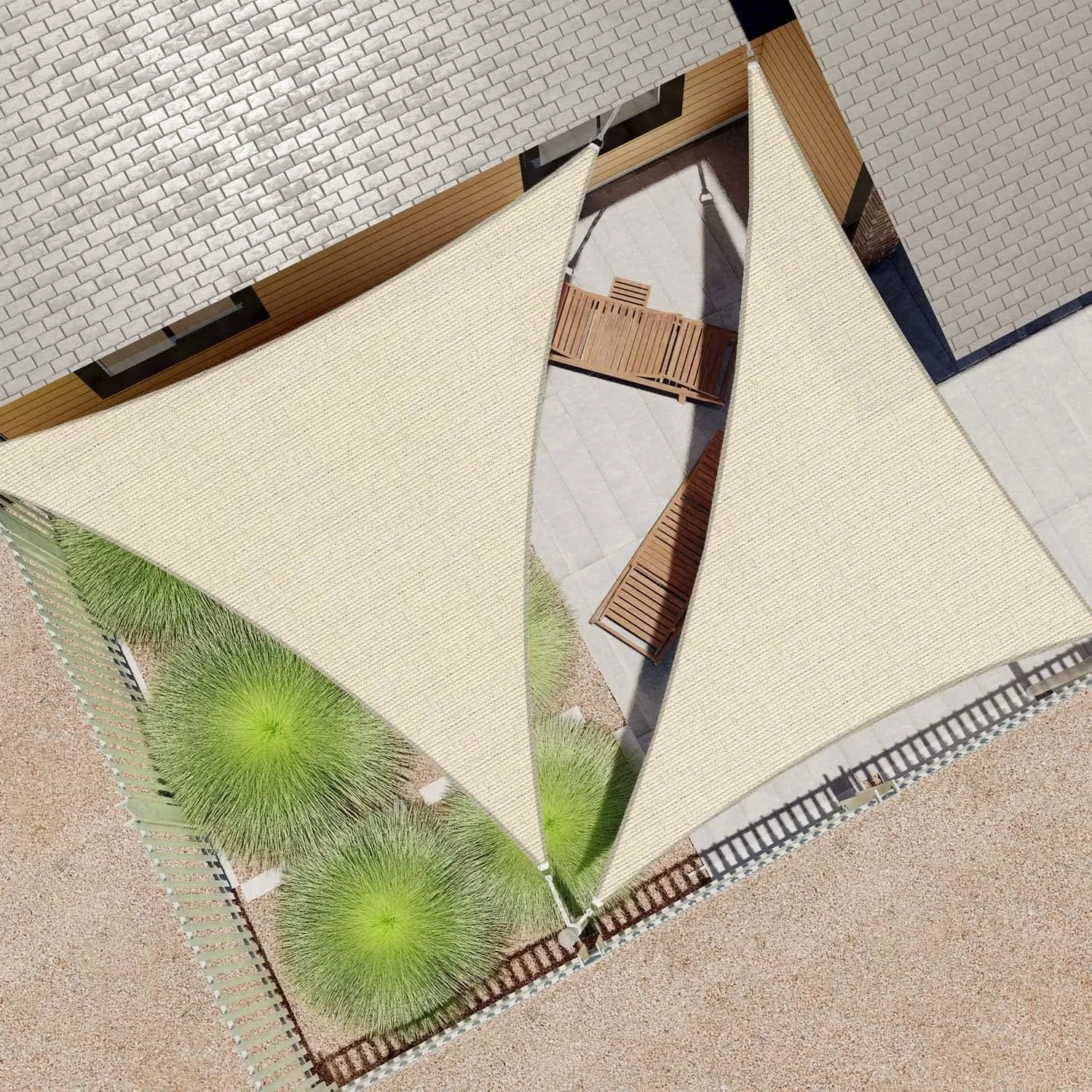 ECOOPTS 13'x13'x13' HDPE Sun Shade Sail Triangle Canopy Shades for Outdoor Patio Pergola Cover Fabric Blockage 95% UV Resistant(Beige)
