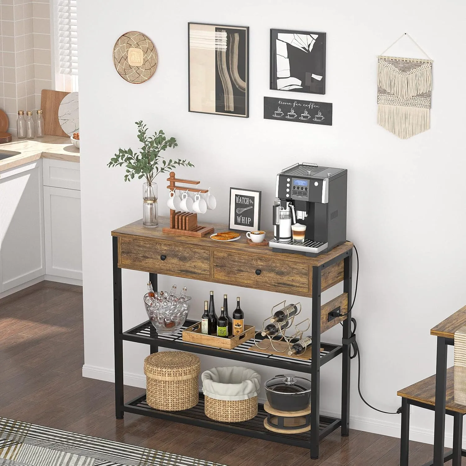 Ecoprsio Entryway Table with Outlets and USB Ports, Console Table with 2 Drawers, Small Sofa Table with Storage Shelves for Living Room, Couch, Hallway, Foyer, Kitchen Counter, 32'', Rustic