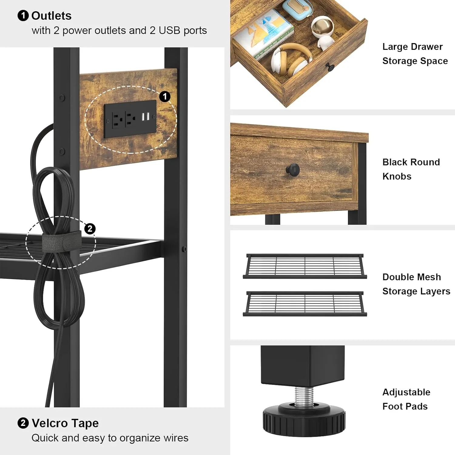 Ecoprsio Entryway Table with Outlets and USB Ports, Console Table with 2 Drawers, Small Sofa Table with Storage Shelves for Living Room, Couch, Hallway, Foyer, Kitchen Counter, 32'', Rustic