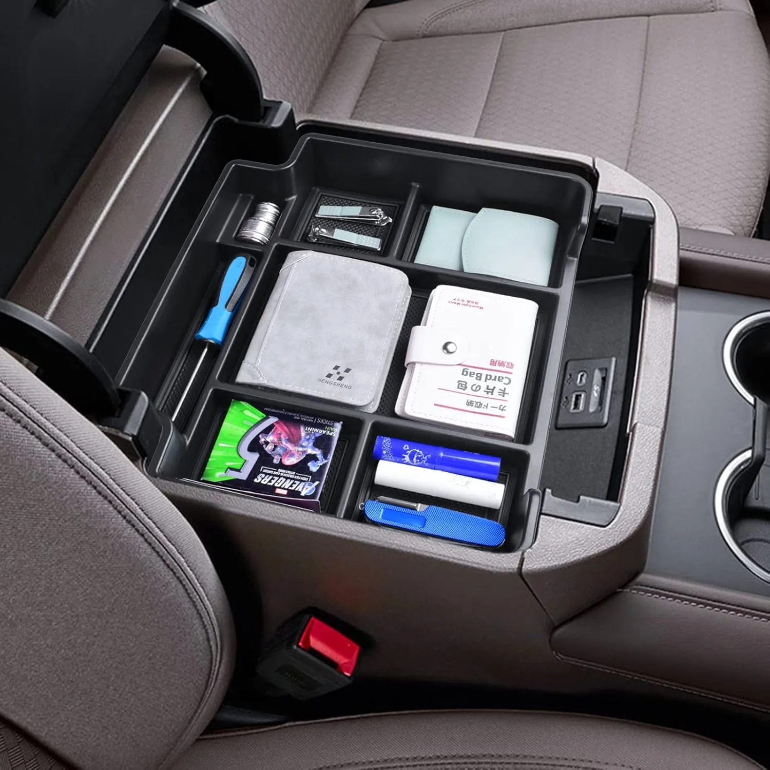 EDBETOS Full Size Center Console Organizer Tray Compatible with Chevy Suburban Tahoe GMC Accessories 2021 2022 2023 2024,Interior Secondary Armrest Storage Box Divider (NOT for Power-Sliding Console)