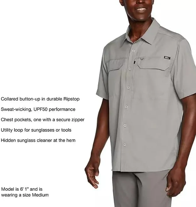 Eddie Bauer Men’s UPF 50 Sun Protection Short Sleeve Relaxed Fit Woven Tech Shirt