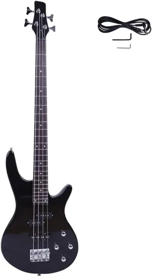 Electric Bass Guitar Full Size 4 String Exquisite Stylish Bass with Power Line and Wrench Tool (Black)