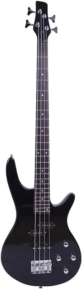 Electric Bass Guitar Full Size 4 String Exquisite Stylish Bass with Power Line and Wrench Tool (Black)