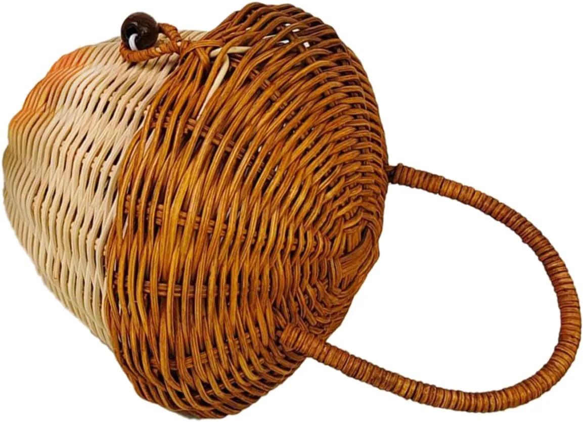 Elegant Rattan Acorn Bag Wicker Storage Basket Lid Ideal for Wedding Flower Girl Home
