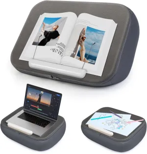 elitehood Bean Bag Laptop Lap Desk, Soft Cushion Stand for Book, Laptop, Tablet, Book Pillow Holder for Reading in Bed, Lap Desk Ideal for Working, Writing and Relaxation on Bed, Couch, Recliner, Grey
