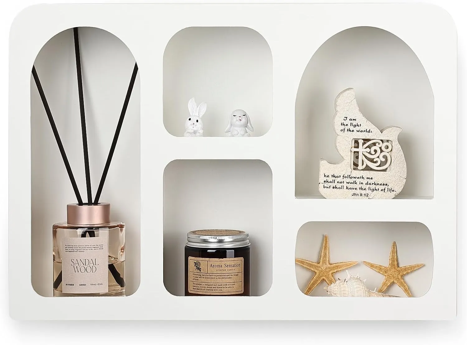 Ella & Emma White Decorative Floating Wall Shelf, Geometric Arched Wall Shelf, Boho Nordic Modern Style Shelves for Wall Decor, Wall Mounted Shelf Storage Nursery, Bedroom, Living Room, Bathroom