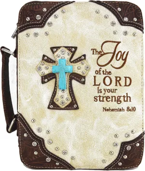 Embroidered Verse Scripture Western Bible Cover Book Carrying Case for Women Extra Strap Crossbody Purse