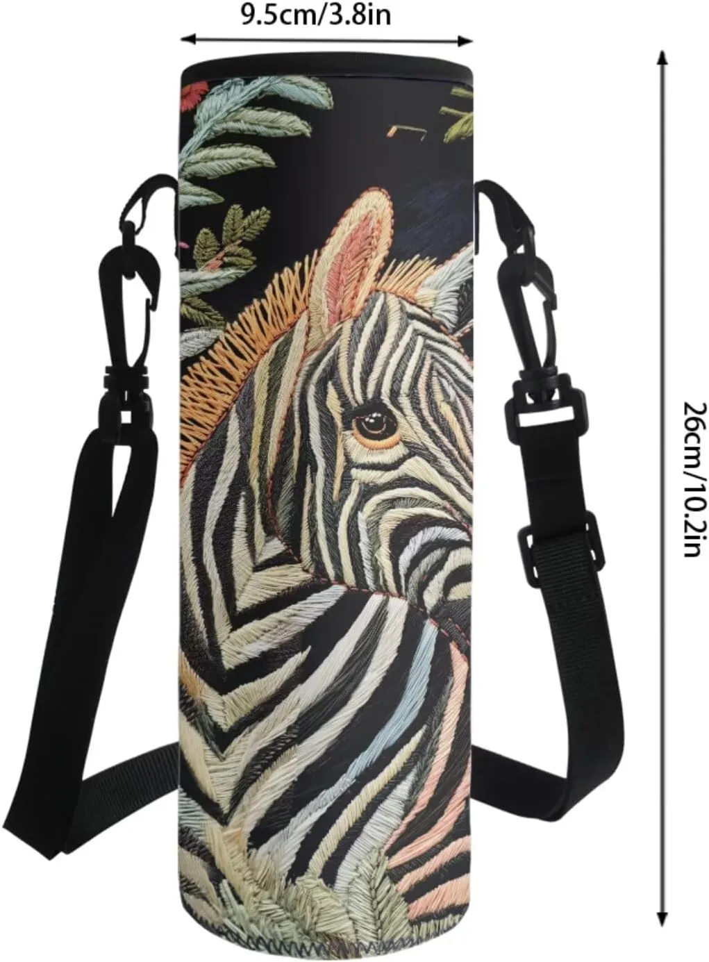 Embroidered Zebra Floral Print Backpacks Set Kids Book Bag for Primery School Large Capacity 4 in 1 Modern School Bag with Lunch Box Pencil Case Water Cup Sleeve