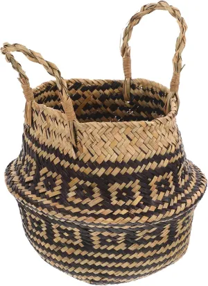 ERINGOGO Portable Indoor Plant Basket Woven Flower Basket Handle Decorative Storage for Home