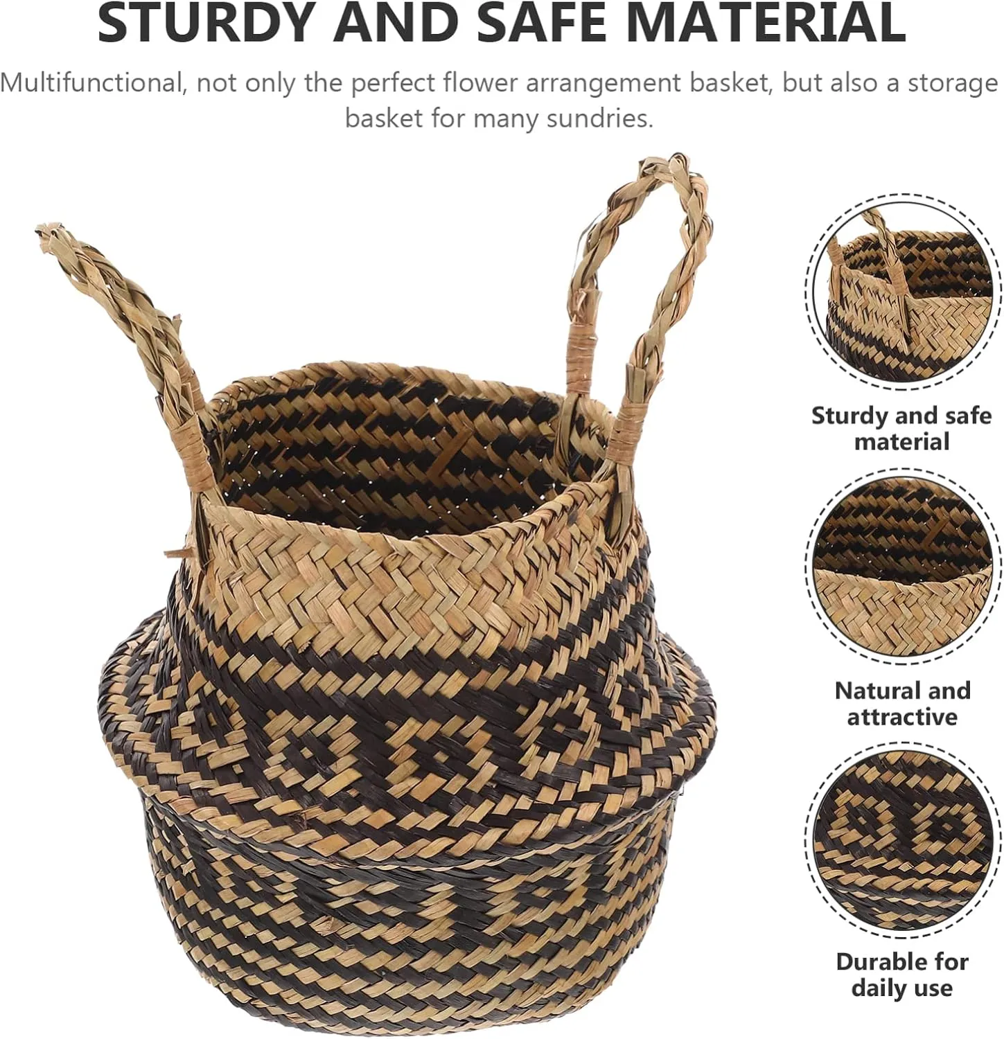 ERINGOGO Portable Indoor Plant Basket Woven Flower Basket Handle Decorative Storage for Home