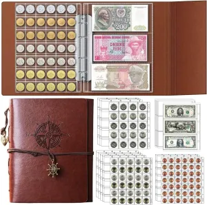 Ettonsun Coin Collection Book 386 Coin Pockets & 12 Currency Sleeves, Coin Collecting Album Holder for Collectors Money Collection Book Coin Display Storage Case Organizer for Coin Collection Supplies