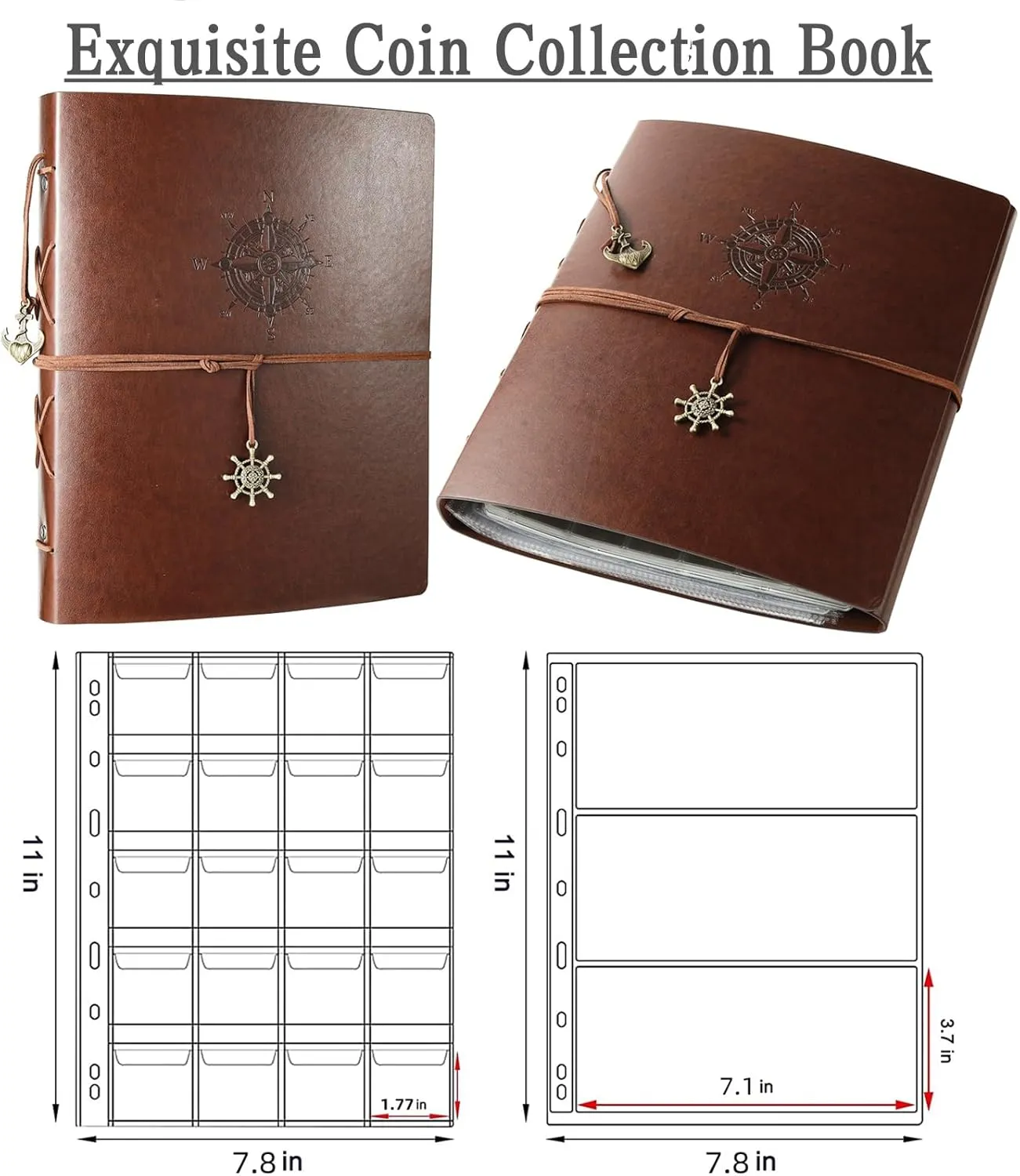 Ettonsun Coin Collection Book Holder for Collectors, 200 Pockets Coin Collecting Album & 30 Sleeves Paper Money Currency Display Storage Case for All Coin Collection Supplies (Brwon)