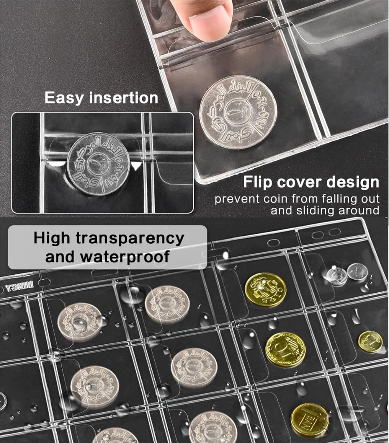 Ettonsun Coin Collection Book Holder for Collectors, 200 Pockets Coin Collecting Album & 30 Sleeves Paper Money Currency Display Storage Case for All Coin Collection Supplies (Brwon)