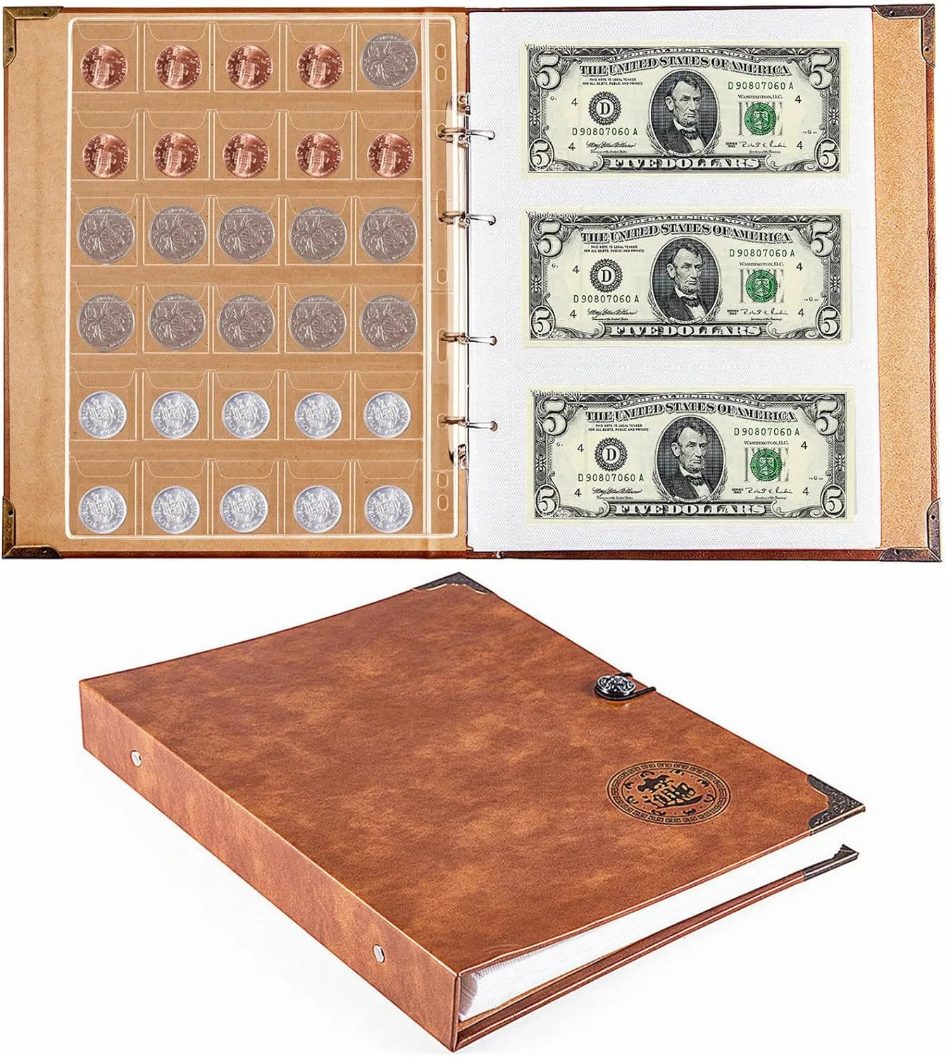 Ettonsun Coin Collection Book Holder for Collectors,150 Pockets Coin Collecting Album & 240 Sleeves Paper Money Currency Collection Organizer Display Storage Case for Coin Currency Collection Supplies