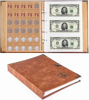 Ettonsun Coin Collection Book Holder for Collectors,150 Pockets Coin Collecting Album & 240 Sleeves Paper Money Currency Collection Organizer Display Storage Case for Coin Currency Collection Supplies