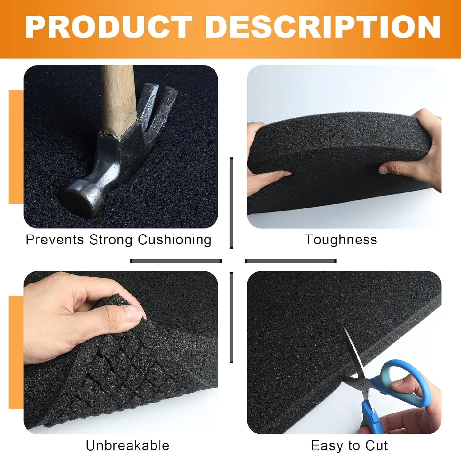 Eunice Apart Foam Insert, 6pcs Polyurethane Pre Cube Pick and Pluck Foam Sheets with Bottom Use for Boxes Cases Padding Camera, Board Game Box(16 * 12 * 1In)