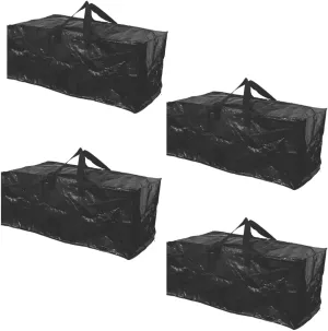 Evelots Large Packing Bags for Moving 4 Pack Storage Totes for Space Saving with Zippers & Carrying Handles for Camping, Garage, Outdoor Patio Cushion, Clothes, Comforters Storage Bags Black