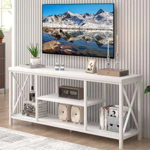 EXCEFUR 55 inch TV Stand for TV up to 65 inch, Modern Media TV Console with Storage Shelves, Entertainment Center for Living Room, Bedroom, White Oak