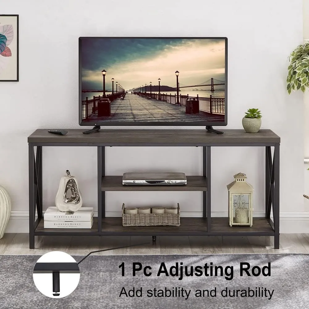 EXCEFUR 55 inch TV Stand for TV up to 65 inch, Rustic Wood and Metal Media TV Console Table for Living Room, Grey