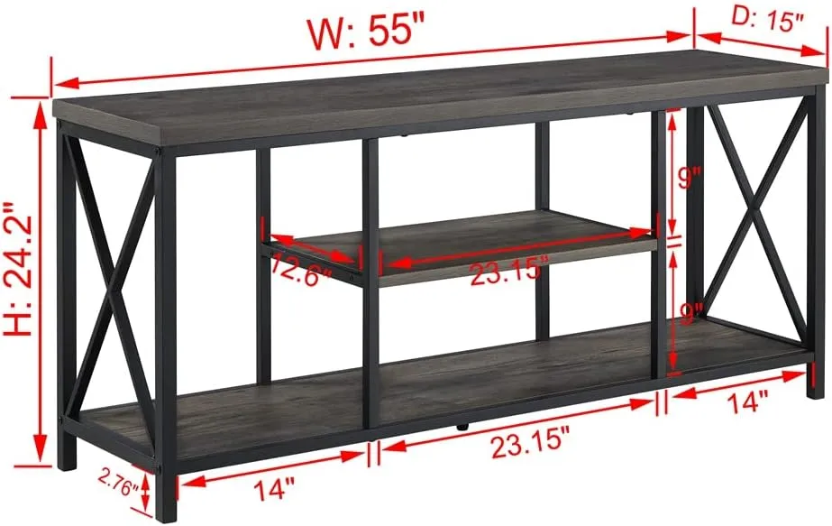 EXCEFUR 55 inch TV Stand for TV up to 65 inch, Rustic Wood and Metal Media TV Console Table for Living Room, Grey