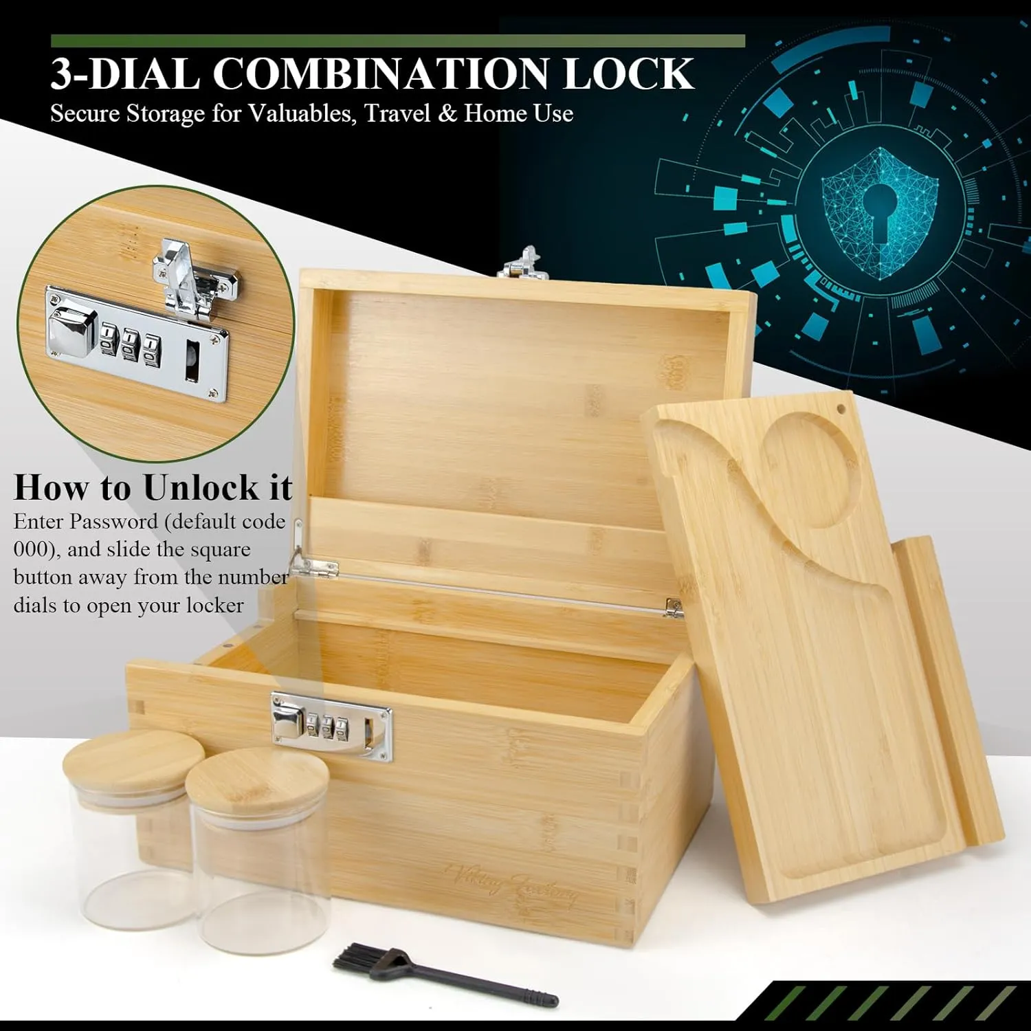 Extra Large Bamboo Gift Box with Combination Lock – Decorative Essentials Storage Set for Home and Office (Bamboo)
