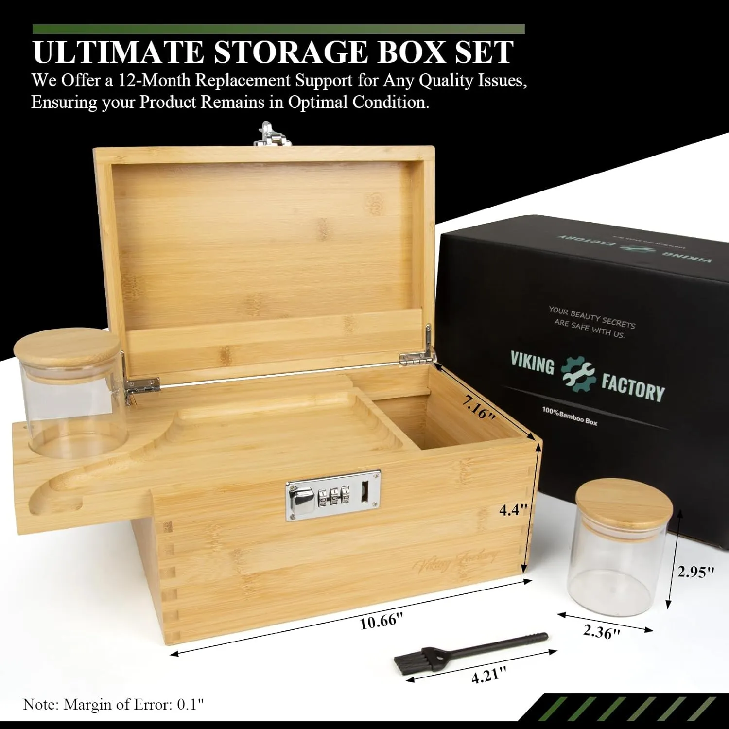 Extra Large Bamboo Gift Box with Combination Lock – Decorative Essentials Storage Set for Home and Office (Bamboo)