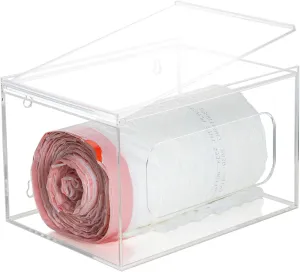 Extra Large Trash Bag Dispenser Roll Holder with Lid - Wall Mount Acrylic Garbage Bag Stackable Storage Box for Kitchen Laundry Room Cabinet Organization