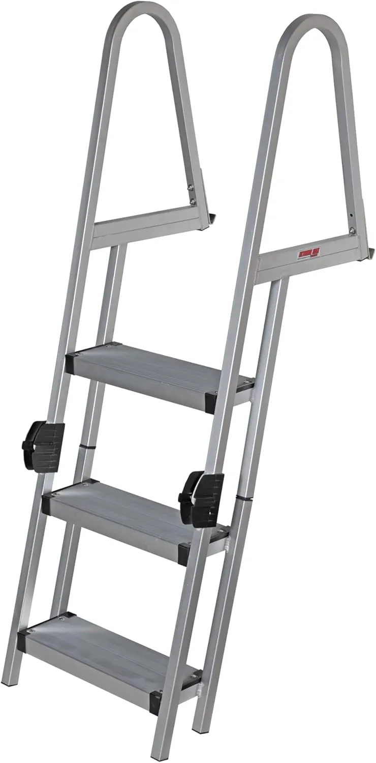 Extreme Max 3005.5284 Heavy-Duty Aluminum Pontoon & Dock Ladder with 15.75" Wide Fold-Up Steps - 3-Step, 300 lbs. Weight Capacity