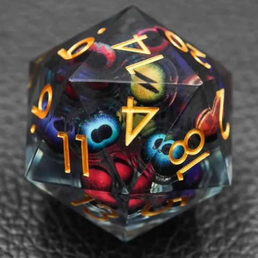 Eye Liquid Core Dice Set, Resin Shake Eyeball Quicksand Dice, Liquid Core Resin Dice D&D, Beholder's Dragon Eye DND Dice Set, Polyhedral Roleplaying Dice for Tables Games (1pcs)