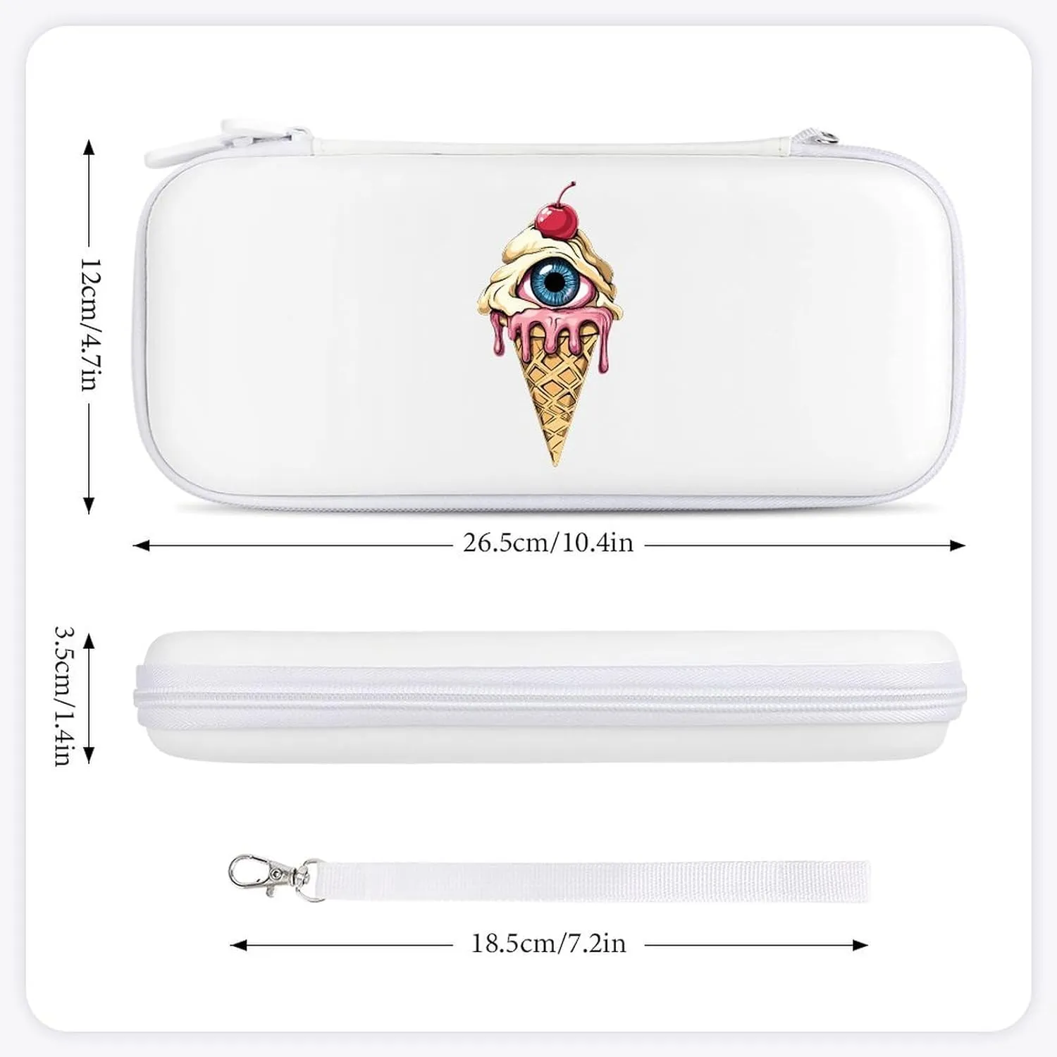 Eyeball Peeping Ice Cream Cone Hard Shell Travel Case with Rope 15 Game Card Pockets Compatible with Switch Protective