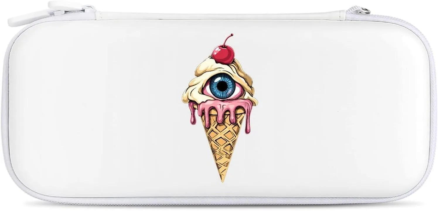 Eyeball Peeping Ice Cream Cone Hard Shell Travel Case with Rope 15 Game Card Pockets Compatible with Switch Protective
