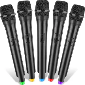 Facmogu 5 PCS Fake Microphone Props, Plastic Pretend Play Realistic Mic Prop, Portable Handheld Mic for Simulate Speech Practice, Karaoke Fun Stage Costume Role Play Cosplay Halloween Birthday Favors