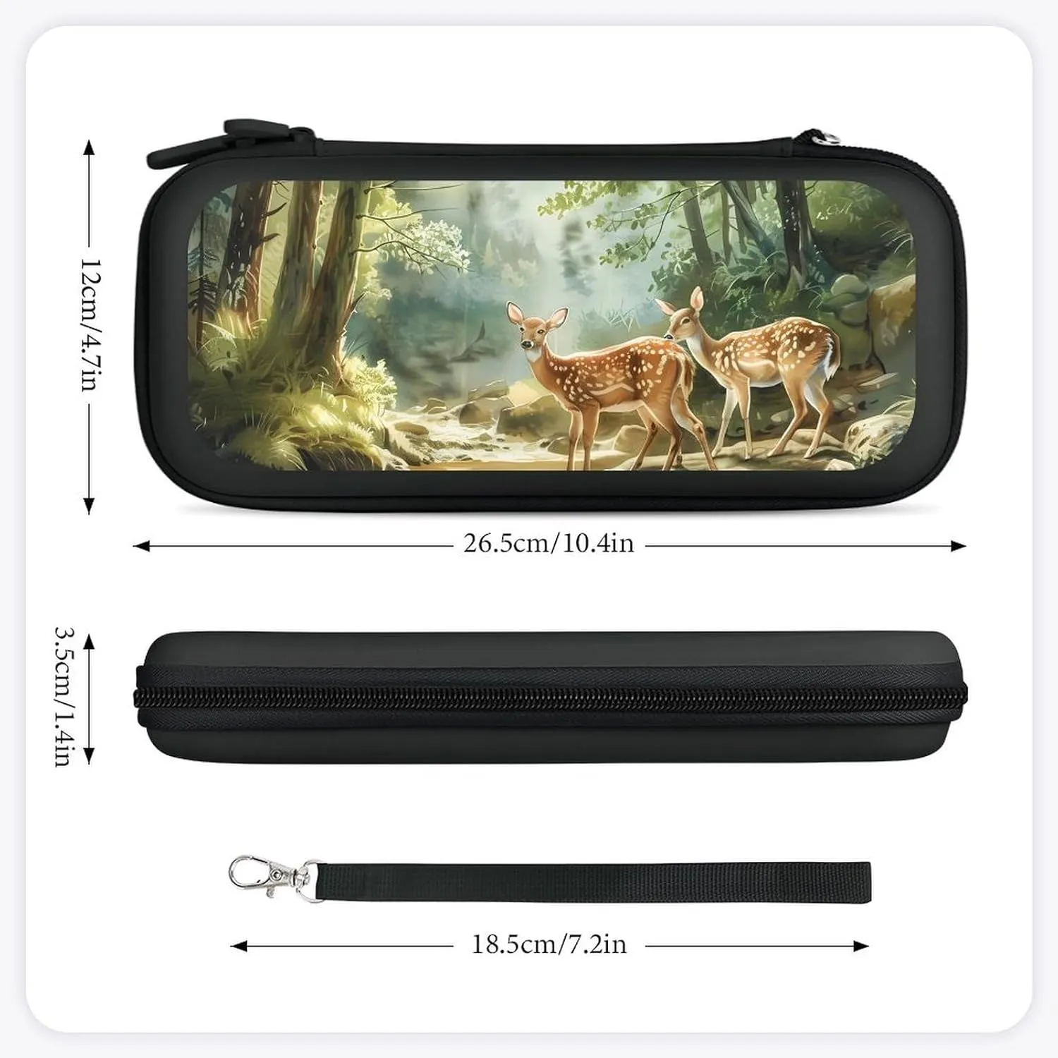 Fairytales Deer Fawn Forests Animal Hard Shell Travel Case with Rope 15 Game Card Pockets Compatible with Switch Protective