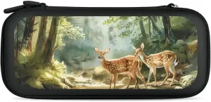 Fairytales Deer Fawn Forests Animal Hard Shell Travel Case with Rope 15 Game Card Pockets Compatible with Switch Protective