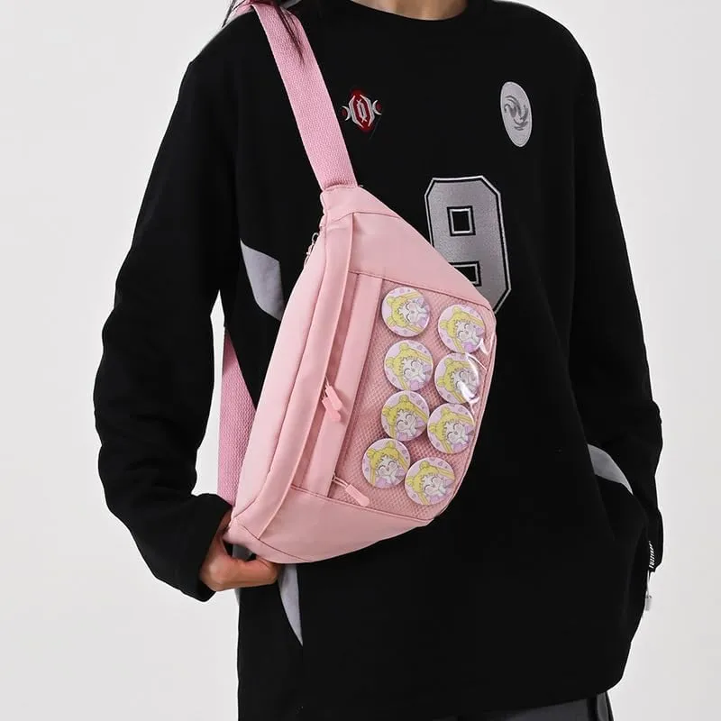 Fanny Pack Ita Bag Crossbody Kawaii Cute Pin Display Bag Messenger Japanese Transparent Clear Waist Bags (pink)