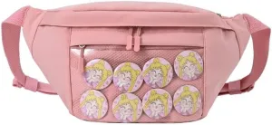 Fanny Pack Ita Bag Crossbody Kawaii Cute Pin Display Bag Messenger Japanese Transparent Clear Waist Bags (pink)