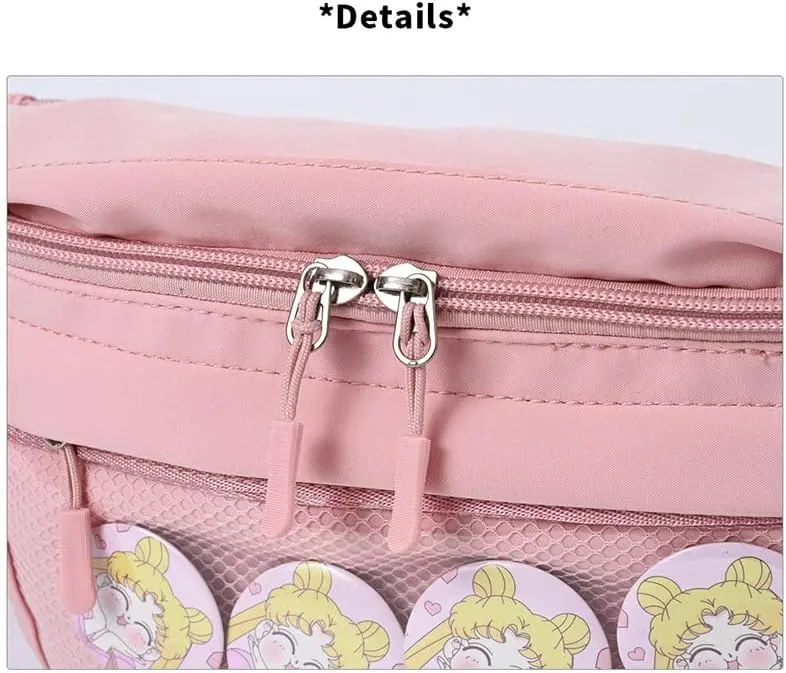 Fanny Pack Ita Bag Crossbody Kawaii Cute Pin Display Bag Messenger Japanese Transparent Clear Waist Bags (pink)