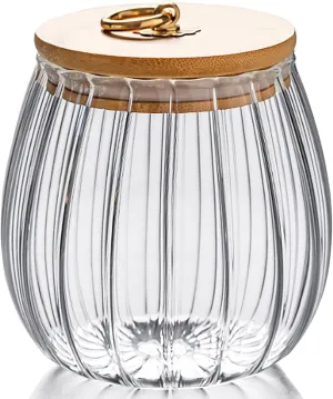 FANTESTICRYAN Glass Coffee Nuts Canister Airtight Storage Jar Petal Decorative Container with Bamboo Lid Metal Handle Easy to Grasp 1600ml, 54 FL OZ (Large Oval)