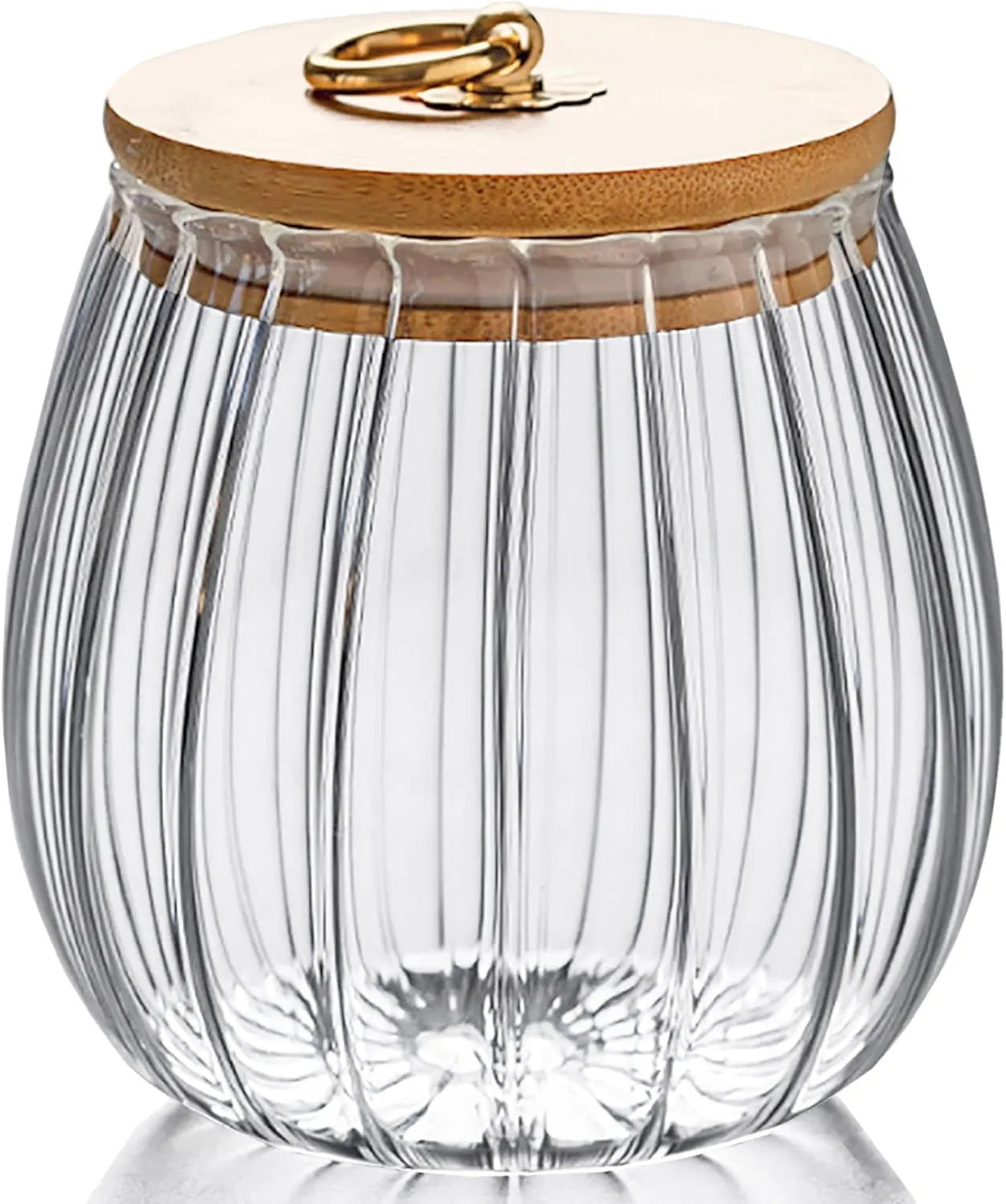 FANTESTICRYAN Glass Coffee Nuts Canister Airtight Storage Jar Petal Decorative Container with Bamboo Lid Metal Handle Easy to Grasp 1600ml, 54 FL OZ (Large Oval)