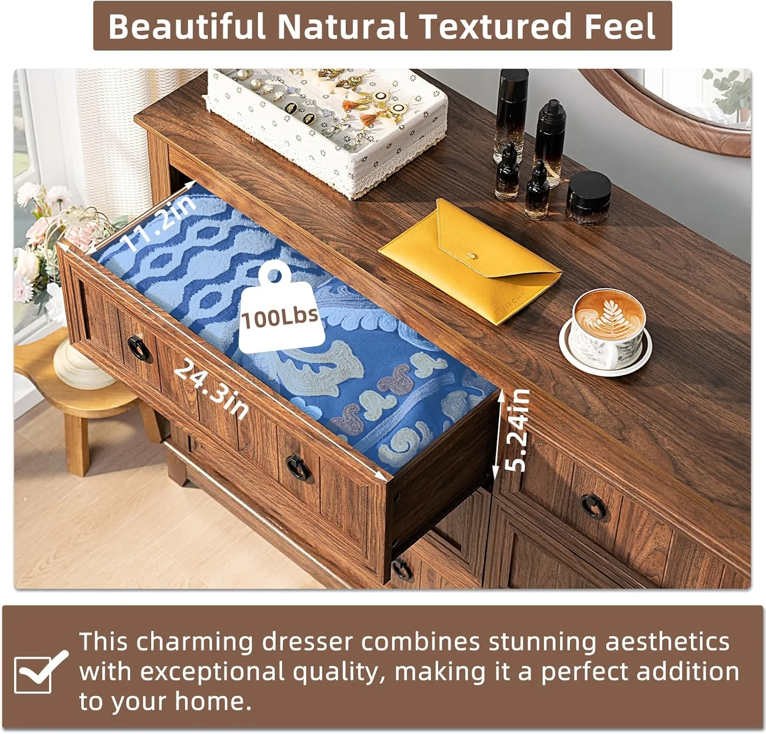 Farmhouse Dresser and Nightstand Sets 3 Piece, Furniture Set 18" Night Stand with Charging Station and 6 Drawers Dressers for Bedroom, 54" Dresser and Nightstand Set for Bedroom, Living Room