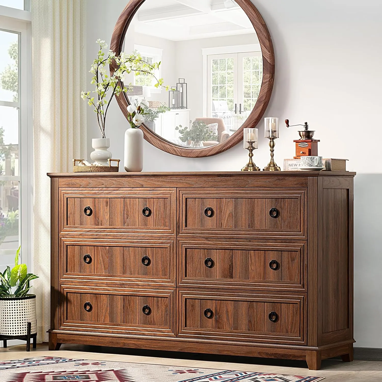 Farmhouse Dresser and Nightstand Sets 3 Piece, Furniture Set 18" Night Stand with Charging Station and 6 Drawers Dressers for Bedroom, 54" Dresser and Nightstand Set for Bedroom, Living Room